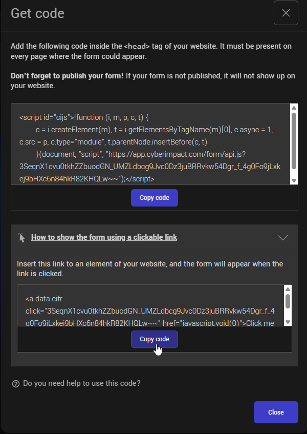 get the clickable link code (2)